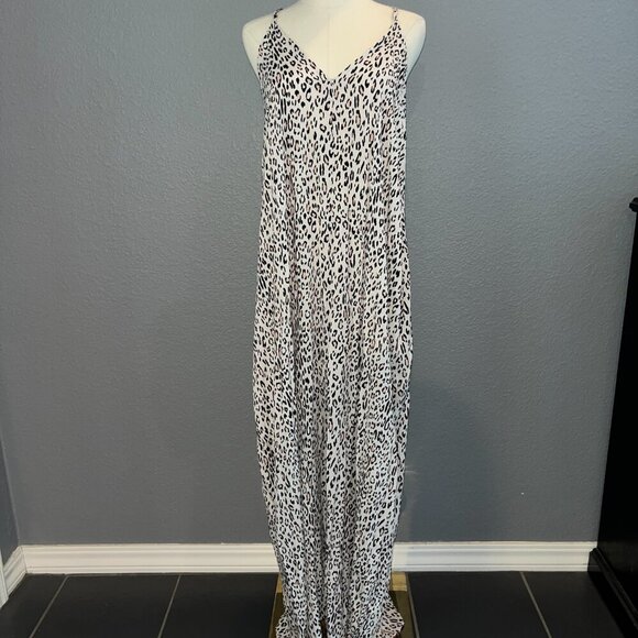 LULUS Leopard Print Maxi Slip Dress Spaghetti Straps- Pockets- V-Necks  - M - Picture 1 of 14